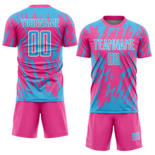 Загрузить изображение в средство просмотра галереи, Custom Pink Sky Blue-White Splatter Torn Sharp Brush Stroke Sublimation Soccer Uniform Jersey