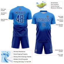 Charger l'image dans la galerie, Custom Powder Blue Royal-White Brasil Spray Gradient Sublimation Soccer Uniform Jersey