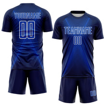 Laden Sie das Bild in den Galerie-Viewer, Custom Navy Thunder Blue-White Brasil Geometric Chevron Sublimation Soccer Uniform Jersey