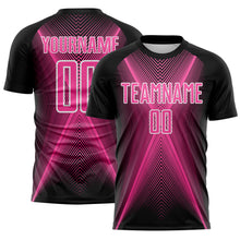 Charger l'image dans la galerie, Custom Black Pink-White Brasil Geometric Chevron Sublimation Soccer Uniform Jersey