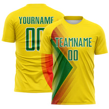 Laden Sie das Bild in den Galerie-Viewer, Custom Light Yellow Kelly Green Red-White Brasil Abstract Geometric Sublimation Soccer Uniform Jersey