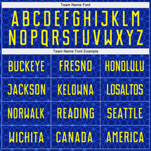 Laden Sie das Bild in den Galerie-Viewer, Custom Blue Light Yellow Brasil Digital Geometric Grid Sublimation Soccer Uniform Jersey