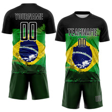 Charger l'image dans la galerie, Custom Black Green Yellow-Blue Brazil Flag Sublimation Soccer Uniform Jersey