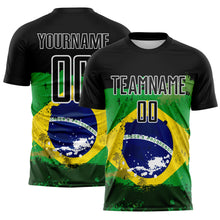 Charger l'image dans la galerie, Custom Black Green Yellow-Blue Brazil Flag Sublimation Soccer Uniform Jersey
