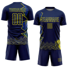 Charger l'image dans la galerie, Custom Blue Light Yellow Brasil Zigzag Tropical Palm Leaves Sublimation Soccer Uniform Jersey
