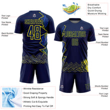 Charger l'image dans la galerie, Custom Blue Light Yellow Brasil Zigzag Tropical Palm Leaves Sublimation Soccer Uniform Jersey
