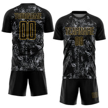 Charger l'image dans la galerie, Custom Black Gray-Old Gold Brasil Tropical Palm Leaves Sublimation Soccer Uniform Jersey