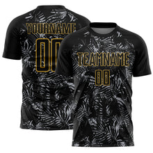 Charger l'image dans la galerie, Custom Black Gray-Old Gold Brasil Tropical Palm Leaves Sublimation Soccer Uniform Jersey