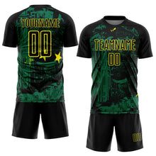 Charger l'image dans la galerie, Custom Black Kelly Green-Light Yellow Brasil Cityscape Splatter Sublimation Soccer Uniform Jersey