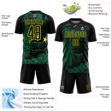 Charger l'image dans la galerie, Custom Black Kelly Green-Light Yellow Brasil Cityscape Splatter Sublimation Soccer Uniform Jersey
