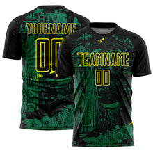 Charger l'image dans la galerie, Custom Black Kelly Green-Light Yellow Brasil Cityscape Splatter Sublimation Soccer Uniform Jersey
