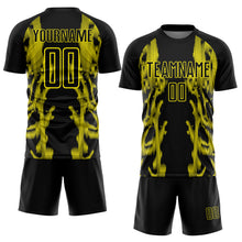 Charger l'image dans la galerie, Custom Black Light Yellow Brasil Digital Lines Sublimation Soccer Uniform Jersey
