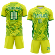 Загрузить изображение в средство просмотра галереи, Custom Neon Yellow Grass Green-White Brasil Digital Lines Sublimation Soccer Uniform Jersey
