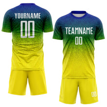 Charger l'image dans la galerie, Custom Blue White Green-Light Yellow Brasil Gradient Dot Sublimation Soccer Uniform Jersey
