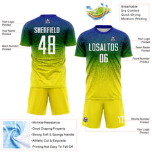 Charger l'image dans la galerie, Custom Blue White Green-Light Yellow Brasil Gradient Dot Sublimation Soccer Uniform Jersey