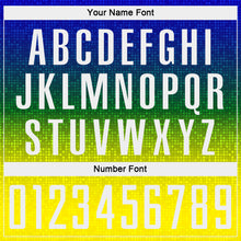 Charger l'image dans la galerie, Custom Blue White Green-Light Yellow Brasil Gradient Dot Sublimation Soccer Uniform Jersey