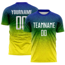 Charger l'image dans la galerie, Custom Blue White Green-Light Yellow Brasil Gradient Dot Sublimation Soccer Uniform Jersey
