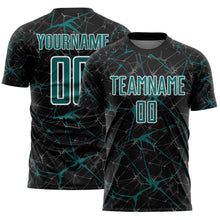 Laden Sie das Bild in den Galerie-Viewer, Custom Black Teal-White Abstract Network Crackle Sublimation Soccer Uniform Jersey
