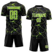 Laden Sie das Bild in den Galerie-Viewer, Custom Black Neon Green-White Abstract Network Crackle Sublimation Soccer Uniform Jersey