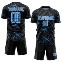Load image into Gallery viewer, Custom Black Powder Blue-White Abstract Network Crackle Sublimation Soccer Uniform Jersey