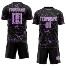 Load image into Gallery viewer, Custom Black Medium Purple-White Abstract Network Crackle Sublimation Soccer Uniform Jersey