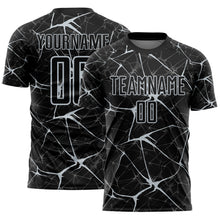 Laden Sie das Bild in den Galerie-Viewer, Custom Black-Silver Abstract Network Crackle Sublimation Soccer Uniform Jersey