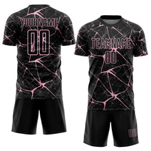Laden Sie das Bild in den Galerie-Viewer, Custom Black-Light Pink Abstract Network Crackle Sublimation Soccer Uniform Jersey