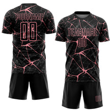 Load image into Gallery viewer, Custom Black-Medium Pink Abstract Network Crackle Sublimation Soccer Uniform Jersey