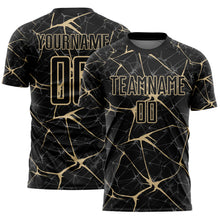 Laden Sie das Bild in den Galerie-Viewer, Custom Black-Vegas Gold Abstract Network Crackle Sublimation Soccer Uniform Jersey