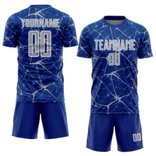 Load image into Gallery viewer, Custom Royal Gray-White Abstract Network Crackle Sublimation Soccer Uniform Jersey
