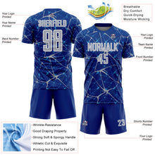 Load image into Gallery viewer, Custom Royal Gray-White Abstract Network Crackle Sublimation Soccer Uniform Jersey