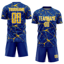 Laden Sie das Bild in den Galerie-Viewer, Custom Royal Yellow-White Abstract Network Crackle Sublimation Soccer Uniform Jersey