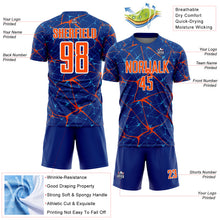 Загрузить изображение в средство просмотра галереи, Custom Royal Orange-White Abstract Network Crackle Sublimation Soccer Uniform Jersey