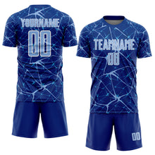 Laden Sie das Bild in den Galerie-Viewer, Custom Royal Light Blue-White Abstract Network Crackle Sublimation Soccer Uniform Jersey