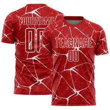 Load image into Gallery viewer, Custom Red-White Abstract Network Crackle Sublimation Soccer Uniform Jersey
