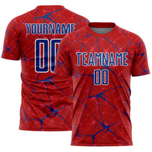 Load image into Gallery viewer, Custom Red Royal-White Abstract Network Crackle Sublimation Soccer Uniform Jersey