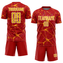 Load image into Gallery viewer, Custom Red Gold-White Abstract Network Crackle Sublimation Soccer Uniform Jersey