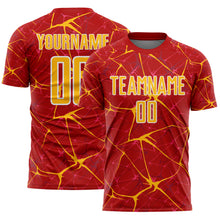 Load image into Gallery viewer, Custom Red Gold-White Abstract Network Crackle Sublimation Soccer Uniform Jersey