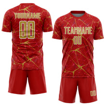 Laden Sie das Bild in den Galerie-Viewer, Custom Red Old Gold-White Abstract Network Crackle Sublimation Soccer Uniform Jersey