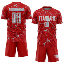 Load image into Gallery viewer, Custom Red Gray-White Abstract Network Crackle Sublimation Soccer Uniform Jersey