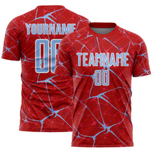 Laden Sie das Bild in den Galerie-Viewer, Custom Red Light Blue-White Abstract Network Crackle Sublimation Soccer Uniform Jersey