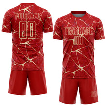 Load image into Gallery viewer, Custom Red-Cream Abstract Network Crackle Sublimation Soccer Uniform Jersey