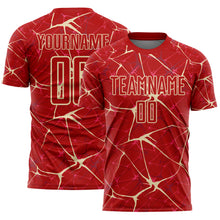 Load image into Gallery viewer, Custom Red-Cream Abstract Network Crackle Sublimation Soccer Uniform Jersey