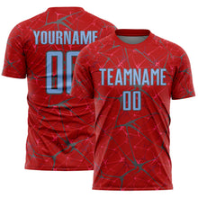 Laden Sie das Bild in den Galerie-Viewer, Custom Red Light Blue-Steel Gray Abstract Network Crackle Sublimation Soccer Uniform Jersey