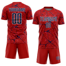 Load image into Gallery viewer, Custom Red Navy-White Abstract Network Crackle Sublimation Soccer Uniform Jersey