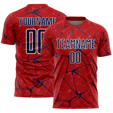 Load image into Gallery viewer, Custom Red Navy-White Abstract Network Crackle Sublimation Soccer Uniform Jersey
