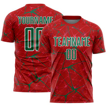 Laden Sie das Bild in den Galerie-Viewer, Custom Red Kelly Green-White Abstract Network Crackle Sublimation Soccer Uniform Jersey