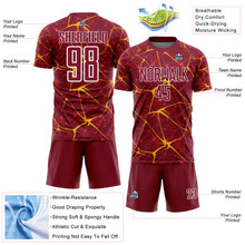 Load image into Gallery viewer, Custom Crimson Gold-White Abstract Network Crackle Sublimation Soccer Uniform Jersey