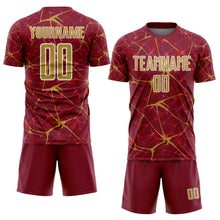 Laden Sie das Bild in den Galerie-Viewer, Custom Crimson Old Gold-White Abstract Network Crackle Sublimation Soccer Uniform Jersey