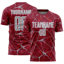 Load image into Gallery viewer, Custom Crimson Gray-White Abstract Network Crackle Sublimation Soccer Uniform Jersey